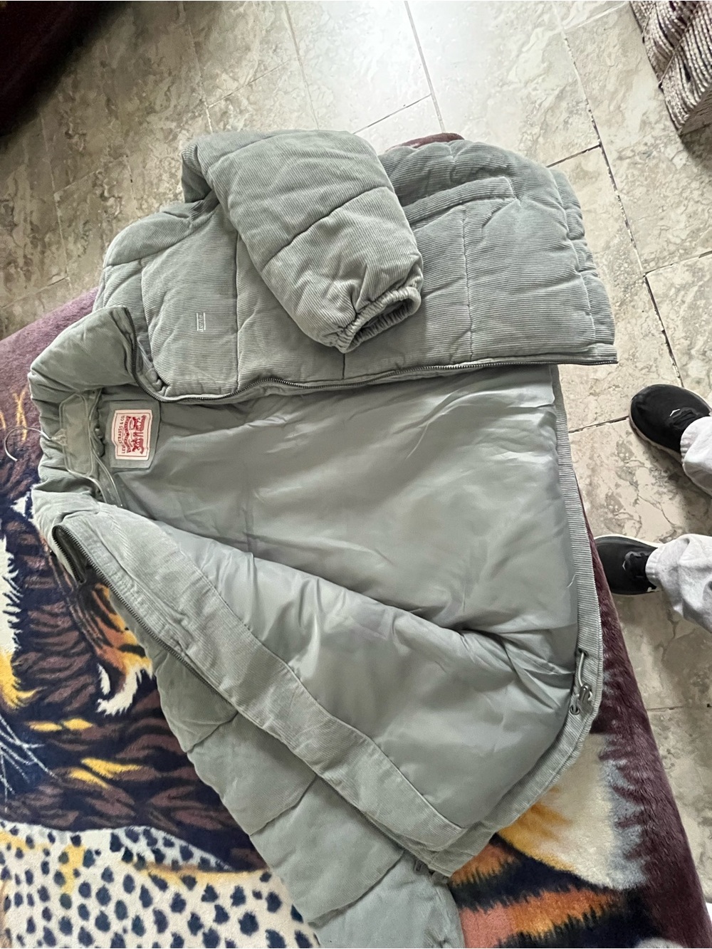 Levi's Light Sage Green Corduroy Puffer Jacket